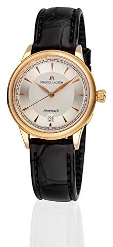 Maurice-Lacroix-Les-Classiques-Automatique-Date-Damen-Armbanduhr-Analog-Automatik-mit-schwarzem-Lederband-LC6003-PG101-130-Gehuse-Rotgold-18-Karat-750