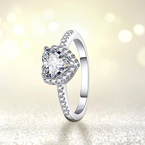 wSelio Silver Premium Heart Out Ring, Jewelry Accessories Gift Wedding Bands Engagement Ring for Women and Mother Simulated Diamond Ring Set Size 5-10