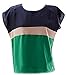 VOBAGA® Women's Loose Casual Stripe Color Collision T-Shirt Tops Blouse Green L
