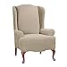 SureFit Home Décor SF45361 Stretch Morgan T-Cushion Wingback Chair Slipcover, Form Fit, Polyester/Spandex, Machine Washable, One Piece, Khaki Color