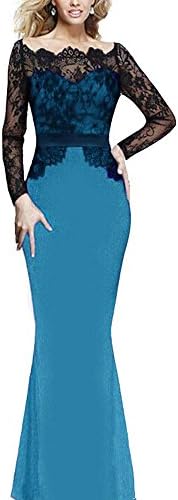 Viwenni Women Lace Maxi Cocktail Party Evening Fromal Gown Dress, Blue, XX-Large