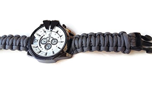 Gray big paracord wrist watch men Braid parachute strap excursion bracelet Husband dad Custom gift