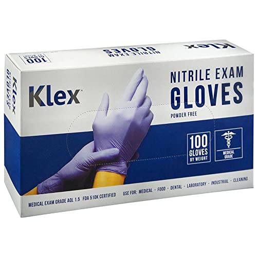 (1000) Klex Nitrile Exam Gloves Medical Grade, Powder Free, Rubber