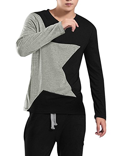Allegra k men slim contrast color two-tone shirt black light grey…