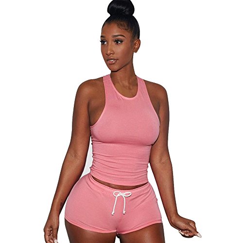 Women's 2 Piece Shorts Set Sexy Cotton Sports Tank Top High Waist Shorts Outfits Tracksuit Sweatsuits