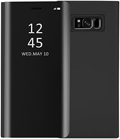Samsung Galaxy S8 Plus Case, Mupoo Luxury Smart Clear View Window Metal Electroplate Plating Stand PC Mirror Flip Folio Case 360 Degree Full Body Shockproof Protective Cover - Black
