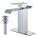 Votamuta Chrome Waterfall Spout Single Lever Bathroom Sink Vanity Faucet Deck Mounted Basin Mixer Tap with Cover Plate and Pop Up Drain