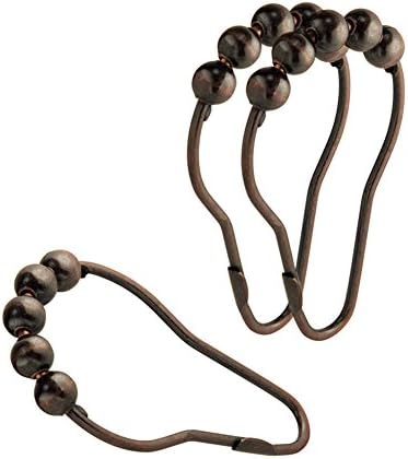 Jayp Solid Metal Rolling Ball Rings Shower Curtain Hooks Bronze, 24pcs Pack
