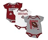 GEN2 Baby Ohio State OSU Buckeyes 3 Point Spread 3 Piece Bodysuit Set, Red/White/Grey, 3-6M