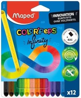 - Crayons de couleur Color'Peps Infinity - Mine 100% colorée, 100% utilisable - Zéro déchet - Pas de taille-crayon - Très durable - Forme triangulaire ergonomique - Lot de 12 crayons