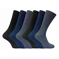 Hi Fashionz Men Bigfoot 100% Cotton Non Elastic Socks Party Wear Thin Toe Seam Diabetic Soft Top Black-Navy-Grey/12 Pair