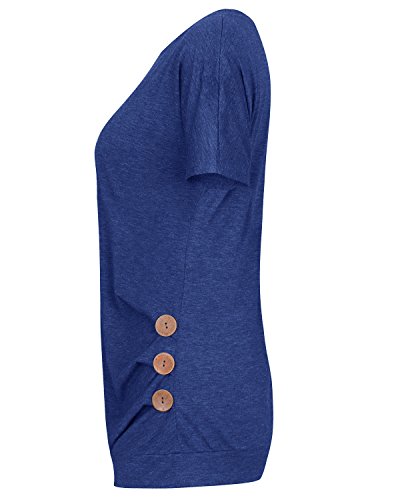 Aliex Women's Casual Tunic Top Short Sleeve Blouse T-Shirt Button Decor Blue L - Thumbnail 5