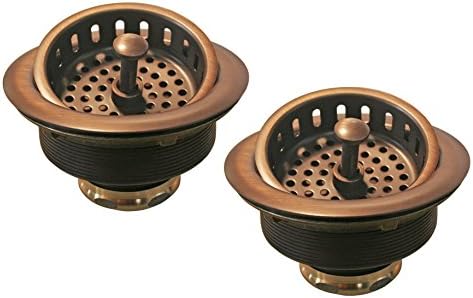 Westbrass D2145-11 3-1/2" Post Style Large Kitchen Sink Basket Strainer, Antqiue Copper (2-Pack)