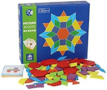 SN Toy Zone Geometric Colour Pattern Design Wood Blocks and Shapes with Designs Flash Cards (130 Pieces with 1 Fancy Gel Pen)