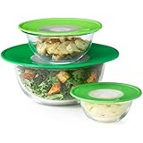 OXO 11242700 Good Grips 3-Piece Reusable Silicone Lid and Splatter Guard Set, S, M, L, Green/Clear
