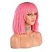eNilecor Women Short Bob Fluffy Hair Full Wigs with Bangs Heat Resistant Kinky Straight Custom Cosplay Party Wigs (Pink)
