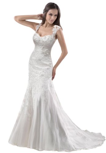 GEORGE BRIDE Removable Lace Strap Chapel Train Wedding Dress Size 10 White