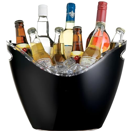 Beauenty Ice Bucket Wine Bucket,8L Wine Bucket Chiller for Parties, Acrylic Cooler Bucket for Champagne Wine Drinks Beer,Beverage Tub,Ice Tub,Bar Supplies（Black）
