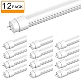 SHINE HAI T8 LED Light Tube 48W Equivalent 4ft, Single-Ended Power, 5000K Daylight White, Frosted Cover, G13 Lighting Fixtures, Pack of 12