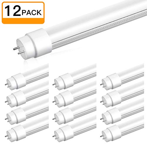 SHINE HAI T8 LED Light Tube 48W Equivalent 4ft, Single-Ended Power, 5000K Daylight White, Frosted Cover, G13 Lighting Fixtures, Pack of 12