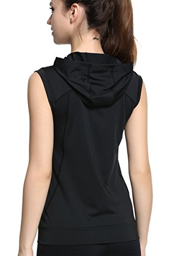 Campeak Active Casual Workout Sport Sleeveless Hoodie Activewear For Womens (Black S) - Thumbnail 2