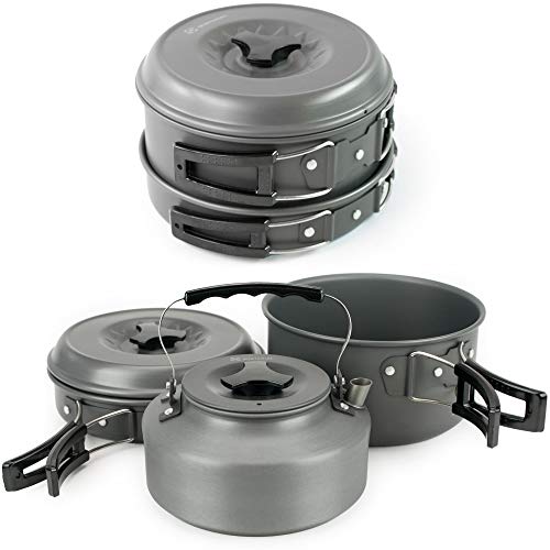 Winterial Camping Cookware and Pot Set, 10 Piece Set for Camping, Backpacking, Hiking, Trekking (Renewed)