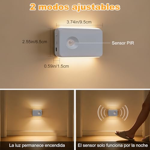Luces de Escalera con Sensor de Movimiento Recargables, Luces Automáticas con Soporte Magnético Regulables para Interiores en Escaleras, Pasillos, Cocina, Baño (Blanco-6PCS)