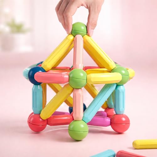 Blocos Magnéticos Infantil 84 Peças Brinquedo Educativo Construção STEM 3D