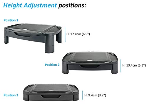 ErgoActive Height Adjustable Monitor Stand Riser with Storage Organizer and Drawer, Computer, iMac, Printer, Laptop, Desk with Tablet & iPhone Holder, Cable Management Slot (Black) - Thumbnail 3