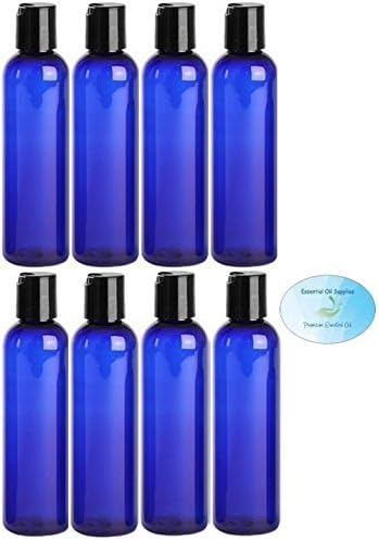4 Ounce Blue PET BPA-Free Plastic Empty Refillable Cosmo Round Bottles With Disc Caps (Pack of 8)