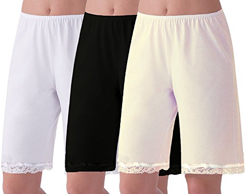 Under Moments Women's Cotton Pant Slip with Lace Trim Beige XL -3PK