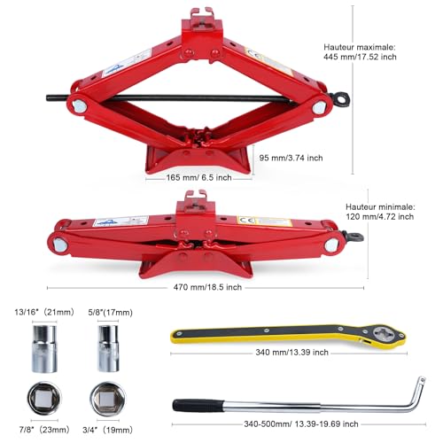 HYCHIKA Car Jack 3 Ton, Portable Car Jack with Lug Key Combination, Lifting Range 120 mm to 445 mm for SUV MPV and Auto