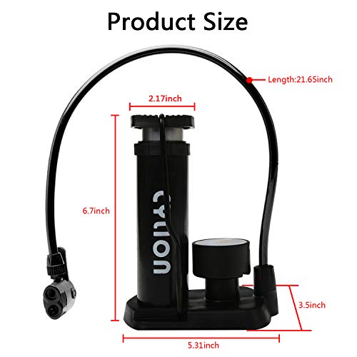 TANDD Bike Pump, Mini Bike Floor Pump, Bike Frame-Mounted Pump, Portable Foot Activated Bicycle Tyre Pump with Pressure Gauge for Bikes/Motorcycle and Other Inflatables