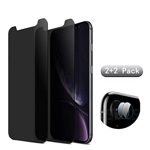 [4 Pack] iPhone XR Anti-Spy Screen Protector Glass and Camera Lens Protector,Full Coverage iPhone XrTempered Glass Privacy Screen Protector [Case Friendly] [Bubble-Free]