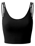 Doublju Womens Sleeveless Strappy Ribbed Crop Top