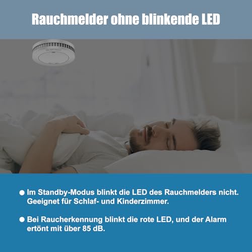 Smoke Detector, 10 Year Battery with Magnetic Holder, No Drilling, TÜV Rheinland Certified Fire Alarm without Flashing, Flat Smoke Detector, Fire Detector, Mute Function, EN14604, Set of 6