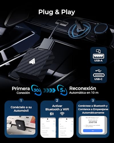 WityEye Wireless Android Auto Adapter, Bluetooth V5.3 Stable Connection, 5.8GHz High Speed WiFi, USB A/C, for Android 11+ Smartphone, Converts Wired Connection to Wireless