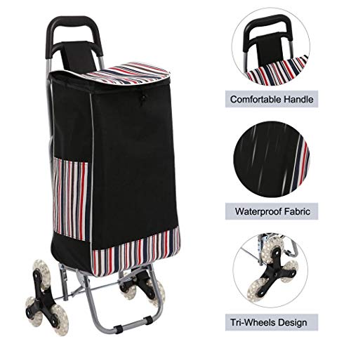 Folding Shopping Cart, Stair Climber Cart with Wheels, Foldable Compact