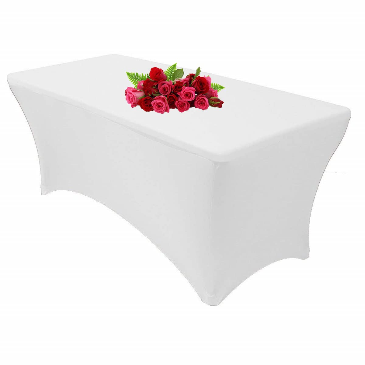 Photo 1 of 10FT Spandex White Tablecloth for Rectangle Tables - Stretch Table Cover for Standard Folding Table,Spandex Fitted Table Clothes for 10 Foot Rectangle Tables, Elastic Table Cover for Christmas