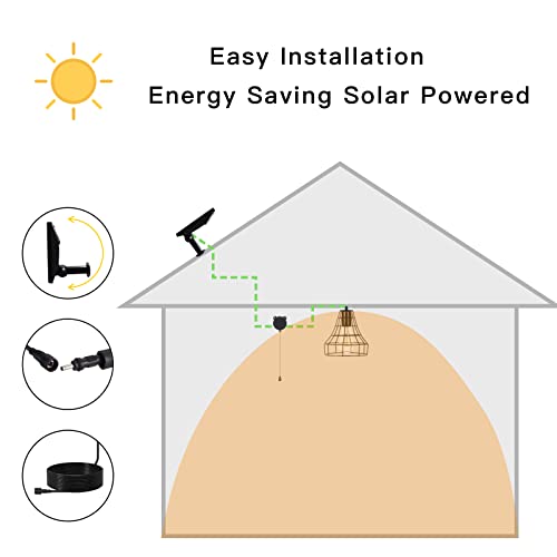 Solar Pendant Lights, Tomskiko Solar Powered Shed Light with Pull Cord and Remote for Outdoor Indoor, Shed Solar Light Outdoor Lights Solar Powered with Adjustable Solar Panel Light Shop Barn Light