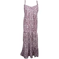 Mogul Womens Sun Dress Purple Paisley Floral Print Strapped Casual Dress
