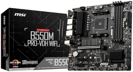 MSI B550M PRO-VDH WiFi ProSeries Motherboard (AMD Ryzen 5000, AM4, DDR4, PCIe 4.0, SATA 6Gb/s, M.2, USB 3.2 Gen 1, Wi-Fi, Bluetooth, D-SUB/HDMI/DP, Micro-ATX)