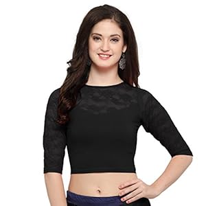 Janasya Women’s Cotton Lycra Stretchable Readymade Blouse (BL021-71BLACK_Black_FreeSize)