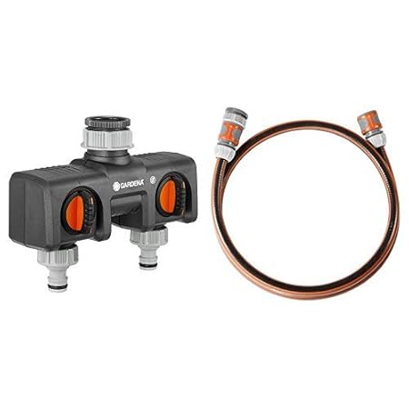 GARDENA 2-Wege-Verteiler & uhren, Wasserdurchfluss regulier und absperrbar & Anschlussgarnitur Comfort Flex Schlauchadapter z