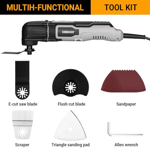 Utensile Multifunzione Oscillante: DEKOPRO 300W Strumento Oscillante Kit 3000-22000OPM Elettro Multiutensile a Fili, 6 Velocità Regolabili, 3° Angolo di Oscillazione, per Legno, Plastica e Metallo