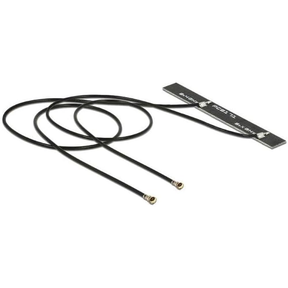 DELOCK WLAN Double Antenna 2 x MHF IV/HSC MXHP32 Compatible Connector 802.11 ac/a/h/b/g/n 5 dBi 250 mm PCB Internal Adhesive Mounting