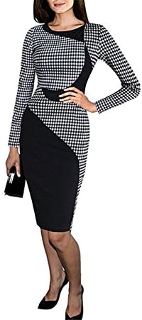 Davikey Women's Elegant Colorblock Wear to Work Business Stretch Pencil Dress LongBlackMedium