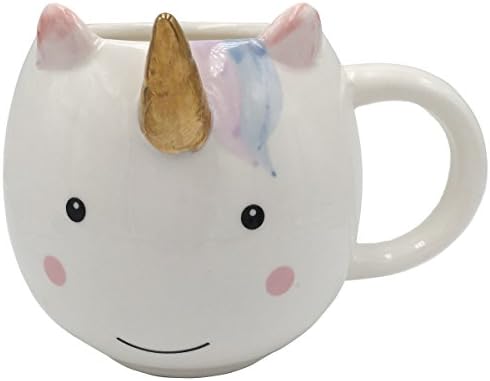 Dyshuai Ceramic Hand Printed Gold Unicorn Mug Cat Coffee Mugs White Ceramic Unicorn Coffee Mug 17.5oz