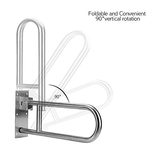 Handicap Grab Bars for Bathroom Toilet Flip Up Grab Safety Bars for Elderly Handicap Shower Stainless Steel Grab Bar Handrails Support Safety Rails Shower Hand Rail Folding Assist Grip Bar