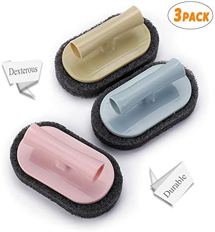 Rando Handle Emery Sponge Brush Household Cleaning for Kitchen Dish Pot Scrubber Bathroom Tile Shower Bathtub Scouring Brush (3, Pink+Blue+Yellow)